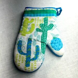 🌞 Mainstays oven mitt turquoise & green cactus over white Southwestern OS